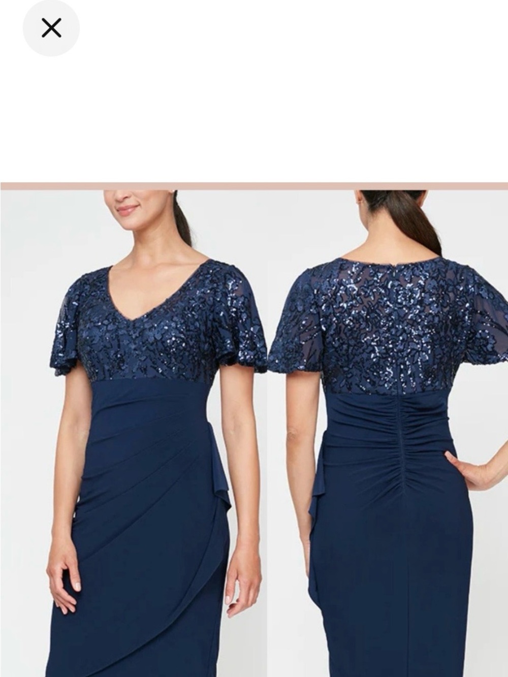 Alex Evenings Navy Sequin V-Neck Midi Dress
